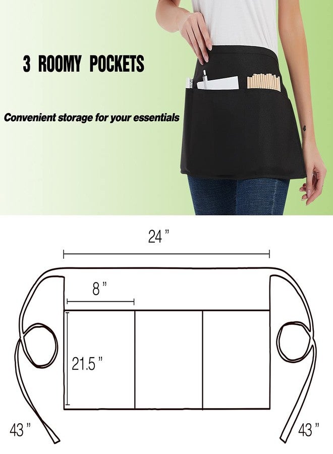 DUSKCOVE 12 Pack Server Aprons with 3 Pockets - Waitress Half Aprons for Women Men Water Resistant with Long Waist Strap - Image 3